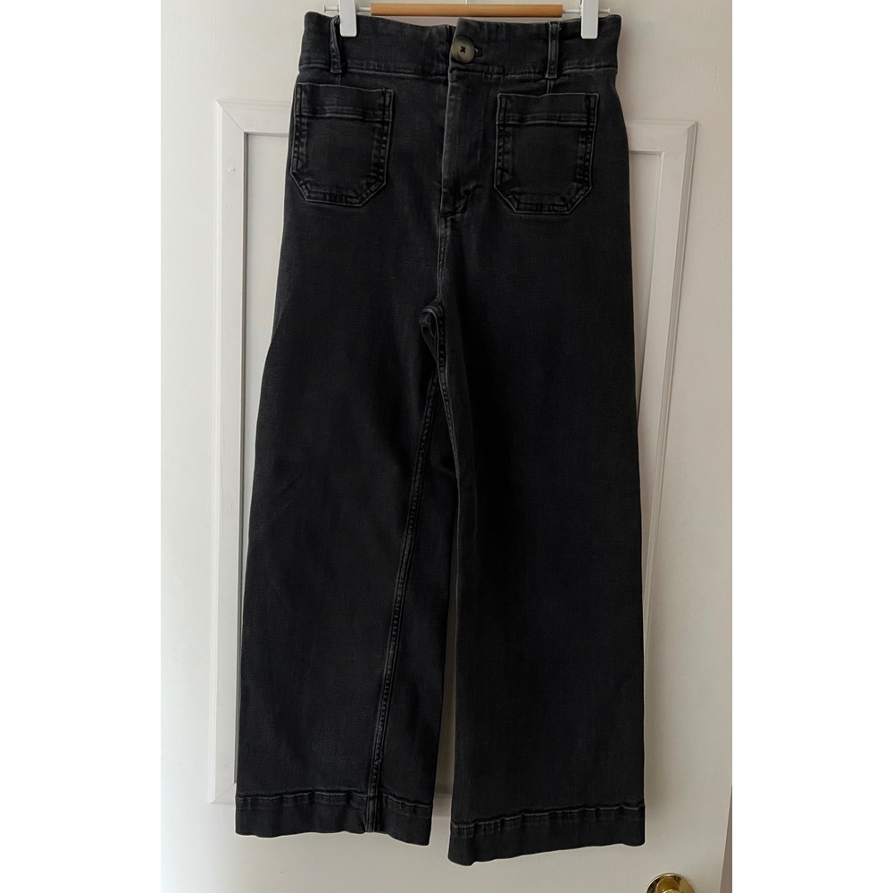 Pilcro and the Letterpress Black Wide Leg Crop Patch Pocket Jeans Size 26